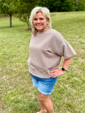 Ribbed Round Neck Waist Banded Shirt - Cocoa