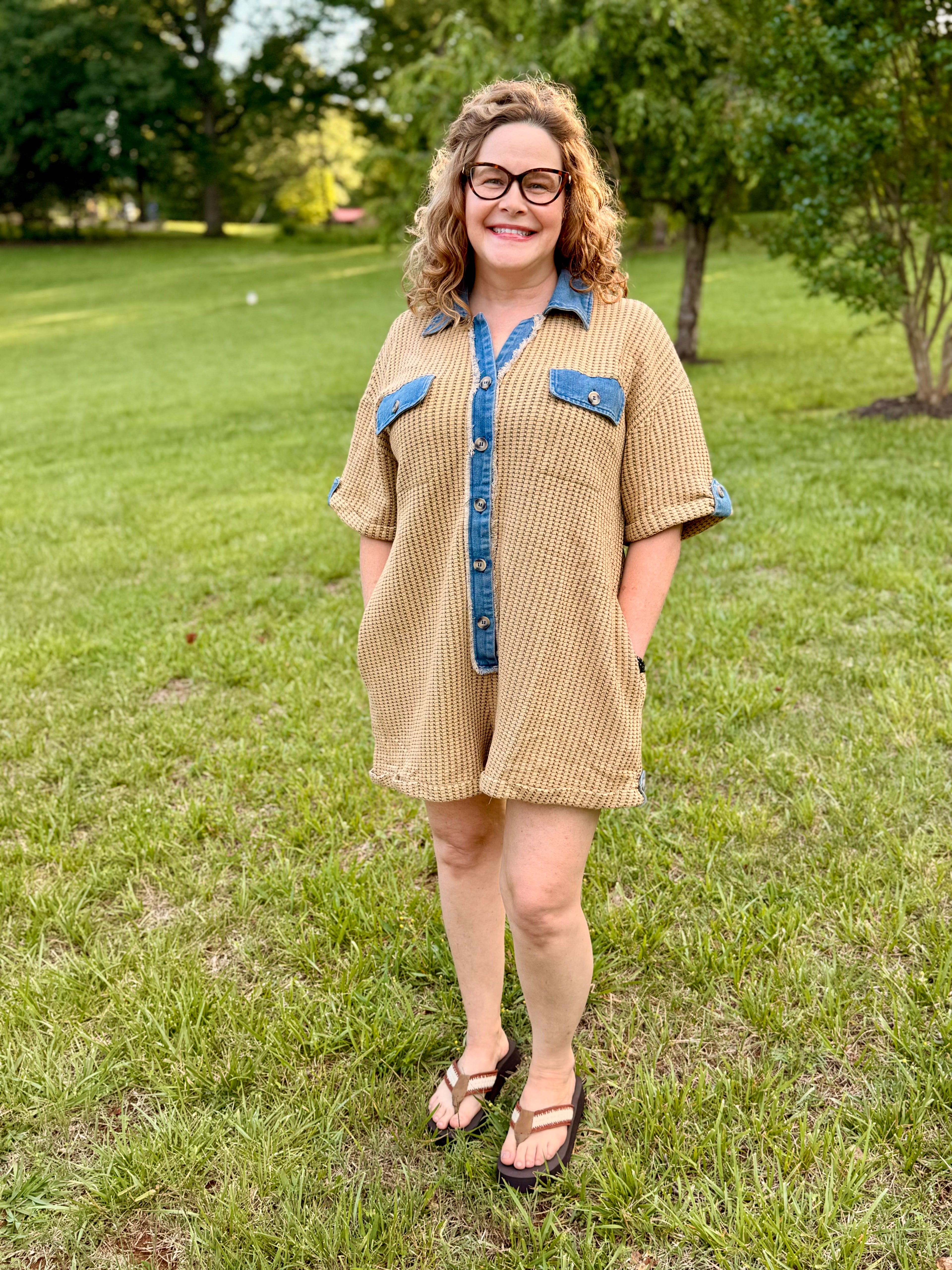 Retro-Remix Waffle Romper: ASH OLIVE