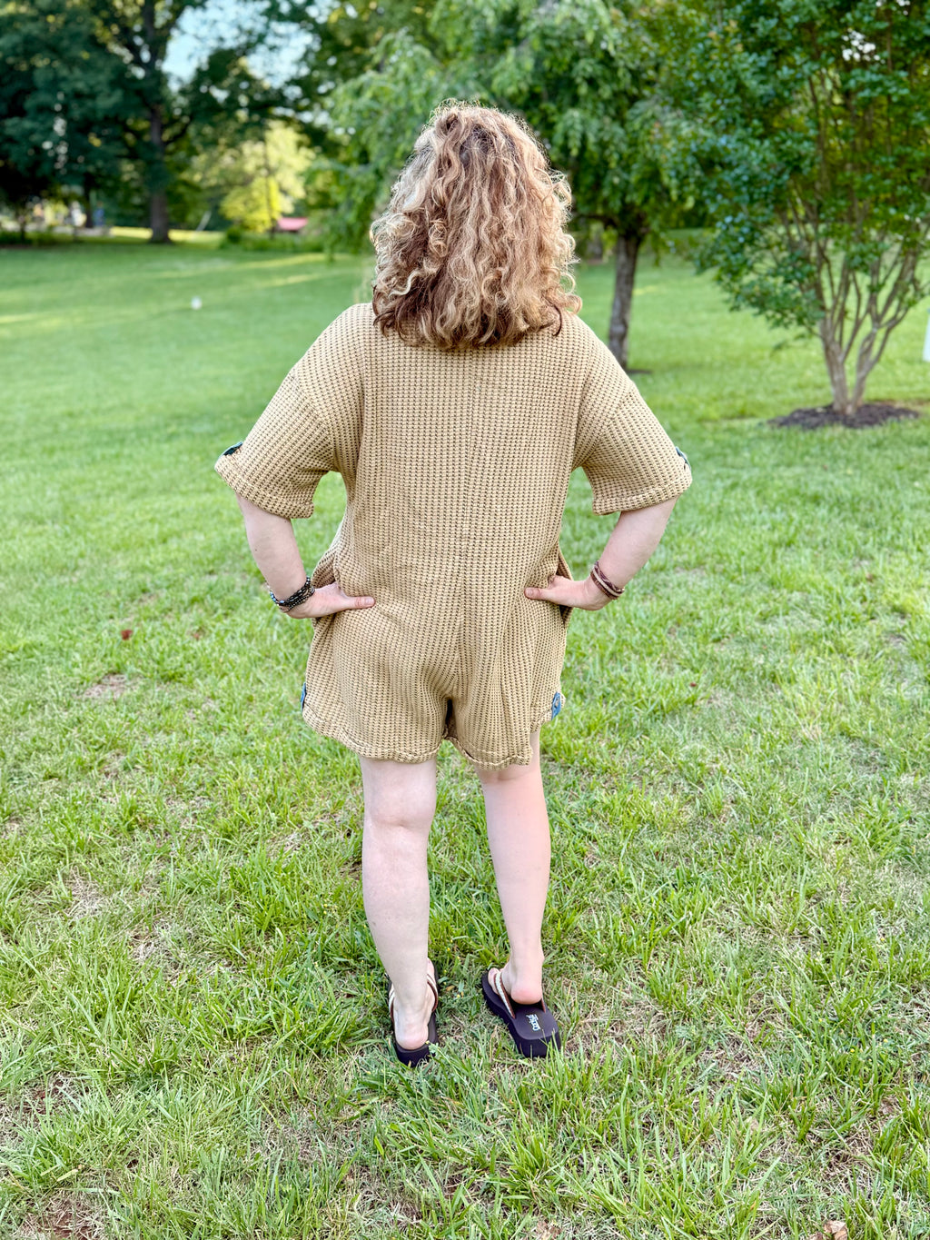 Retro-Remix Waffle Romper: ASH OLIVE