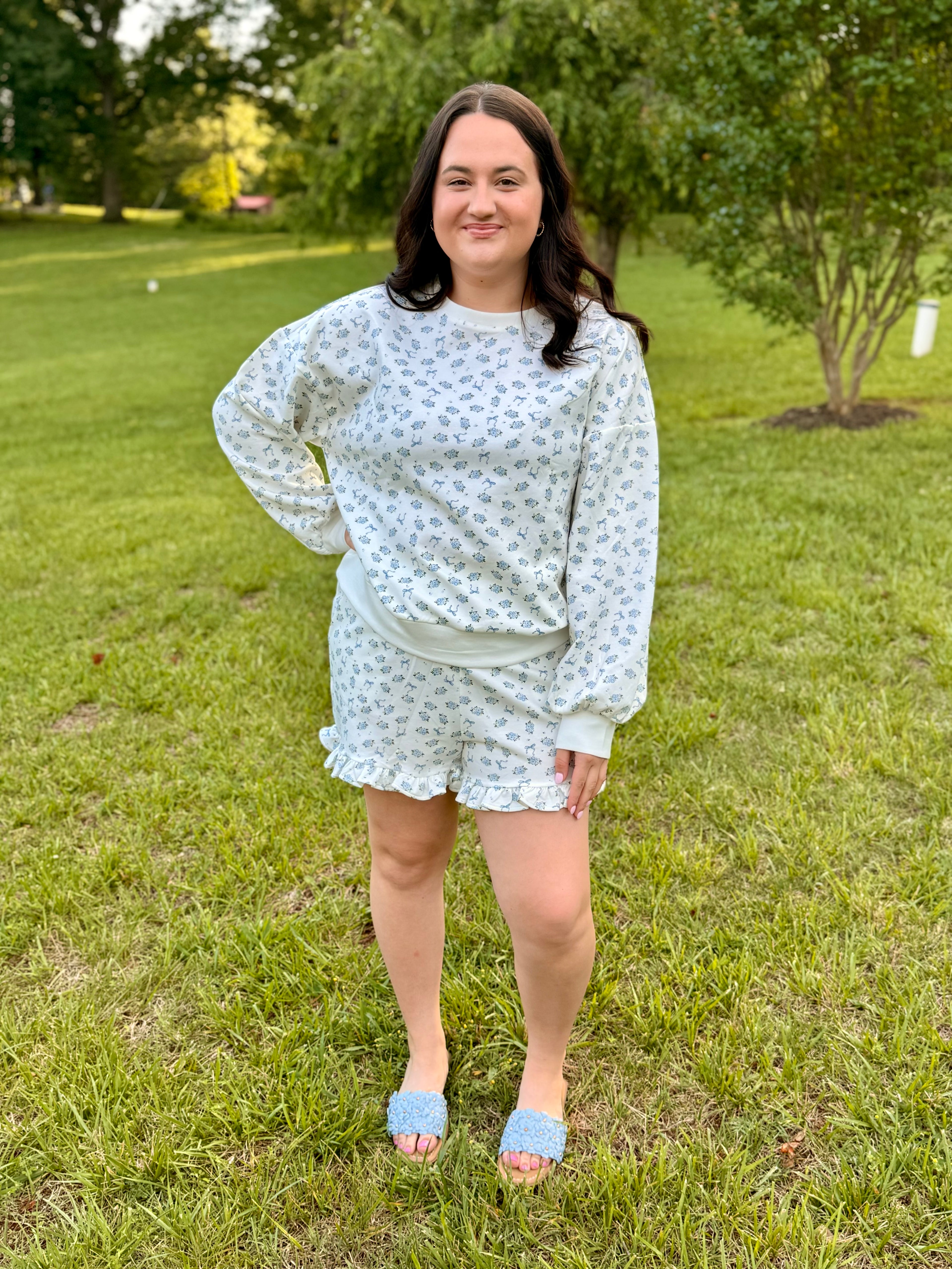 NEW IN — Floral Printed Knit Comfy Top & Shorts Set: IVORY FLORAL