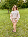 NEW IN — Floral Printed Knit Comfy Top & Shorts Set: TAUPE FLORAL