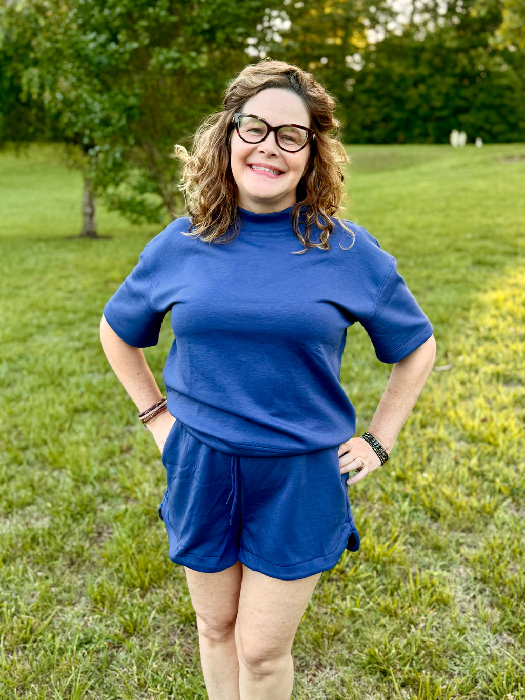 Scuba High Neck Top & Dolphin Shorts Set: Blue Indigo
