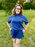 Scuba High Neck Top & Dolphin Shorts Set: Blue Indigo