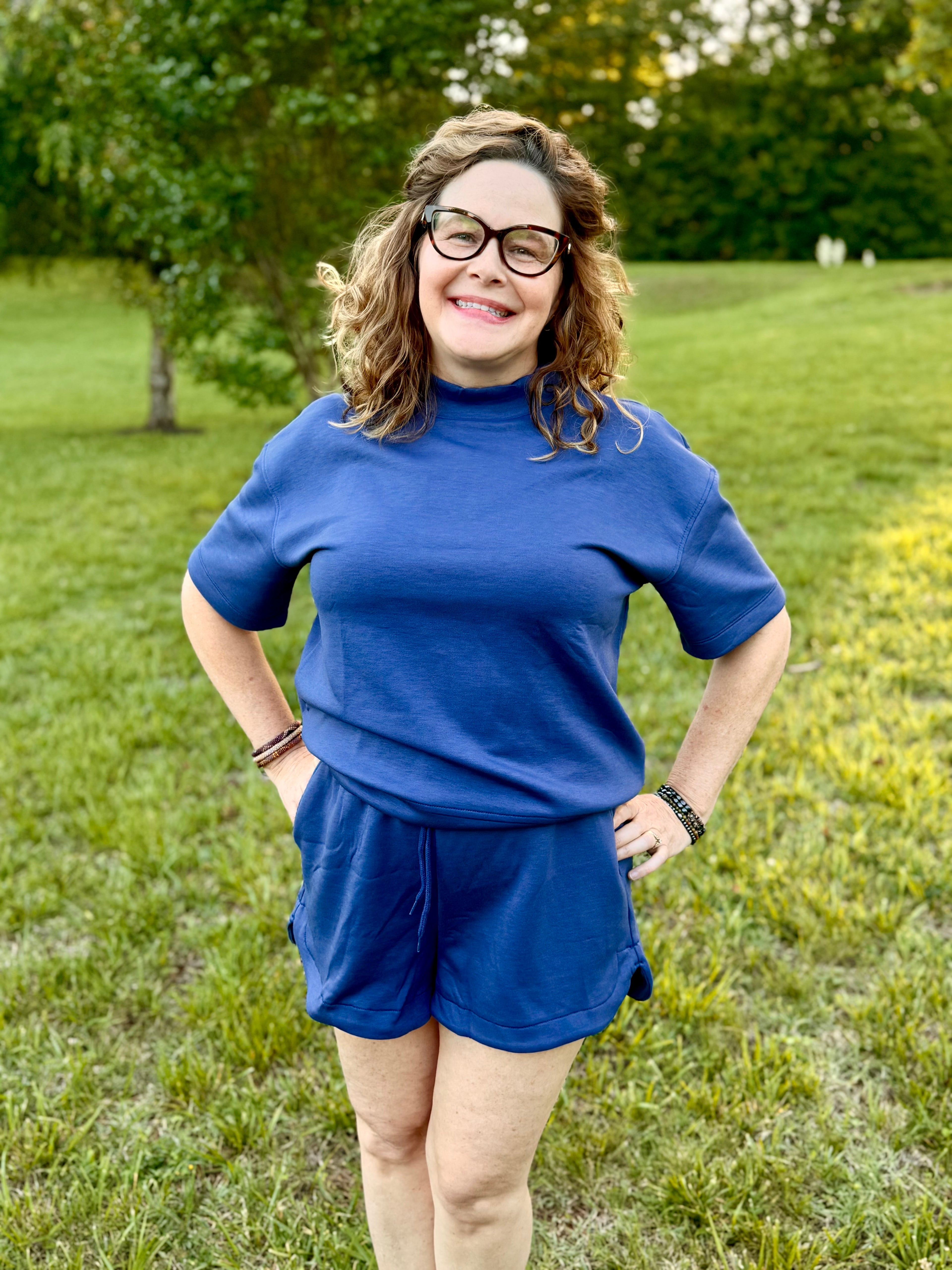 Scuba High Neck Top & Dolphin Shorts Set: Blue Indigo