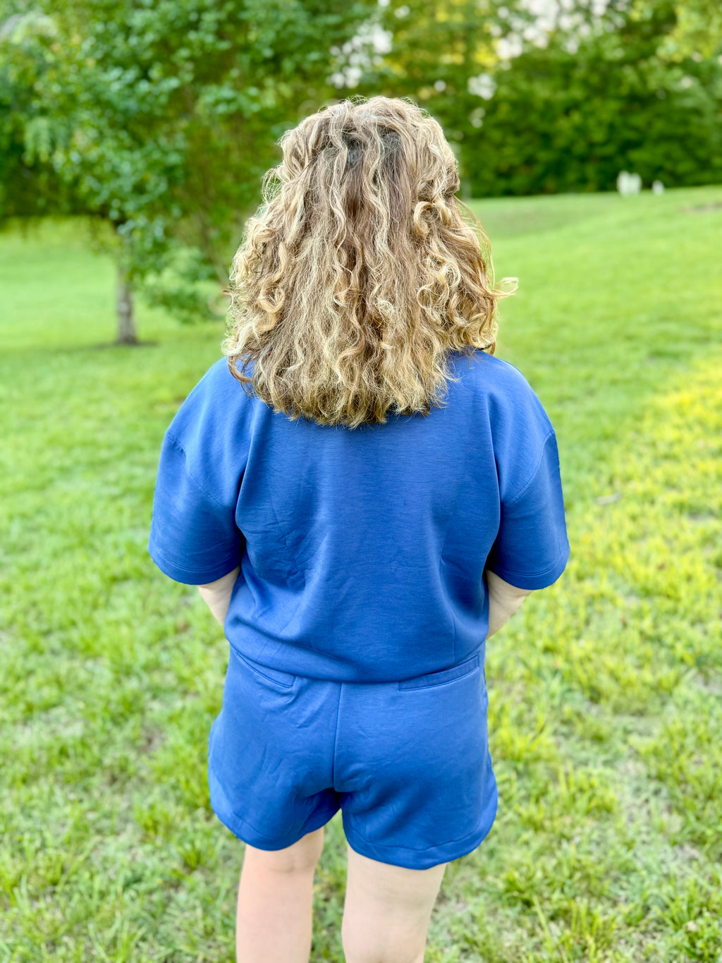 Scuba High Neck Top & Dolphin Shorts Set: Blue Indigo