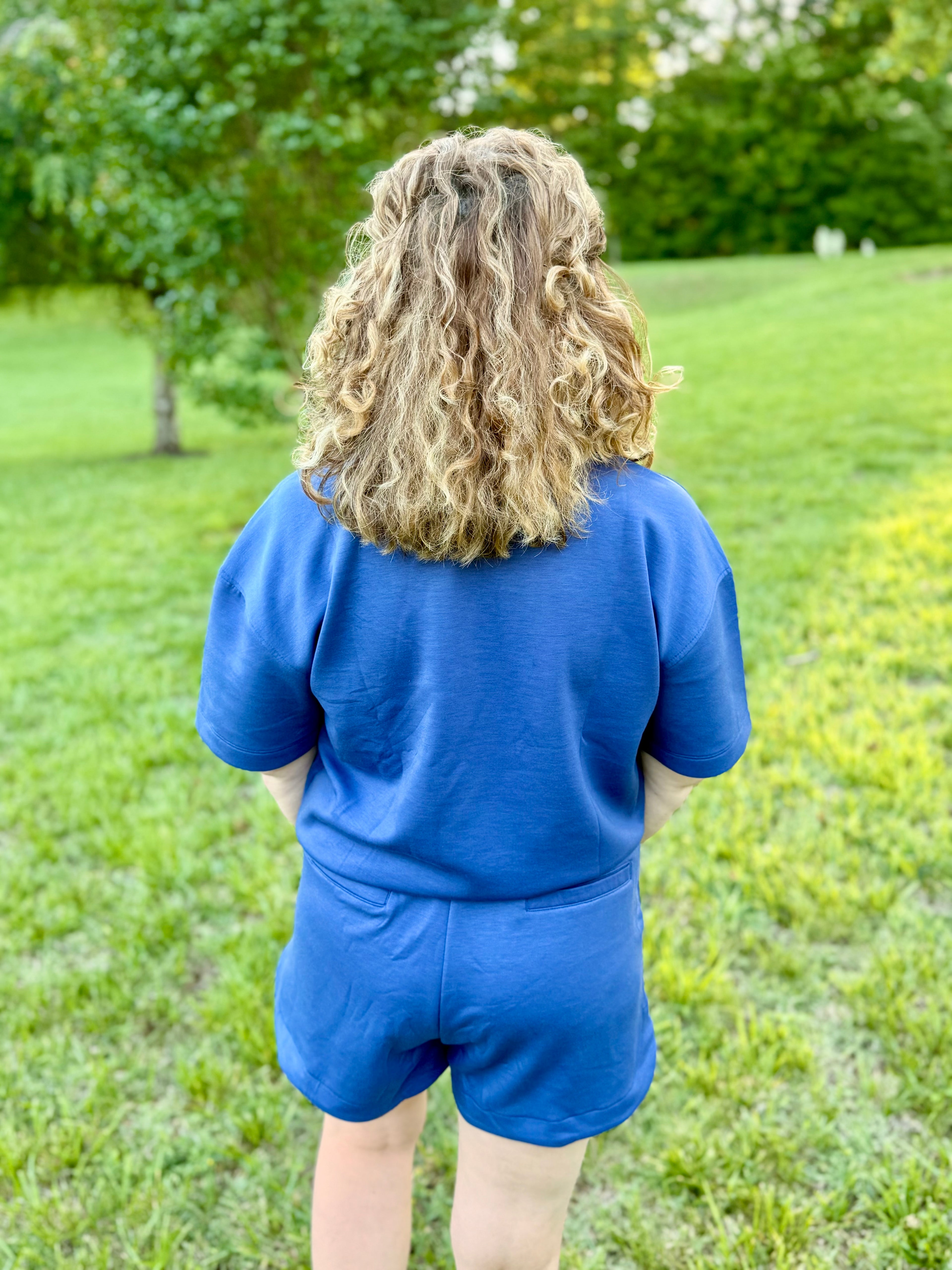 Scuba High Neck Top & Dolphin Shorts Set: Blue Indigo