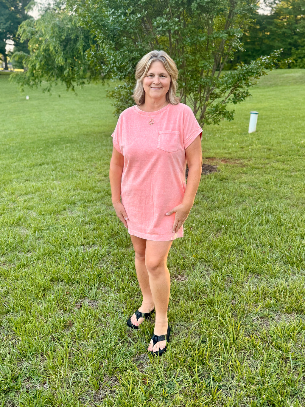Halo Washed Premium Cotton T-shirts Dress: Coral