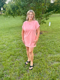 Halo Washed Premium Cotton T-shirts Dress: Coral