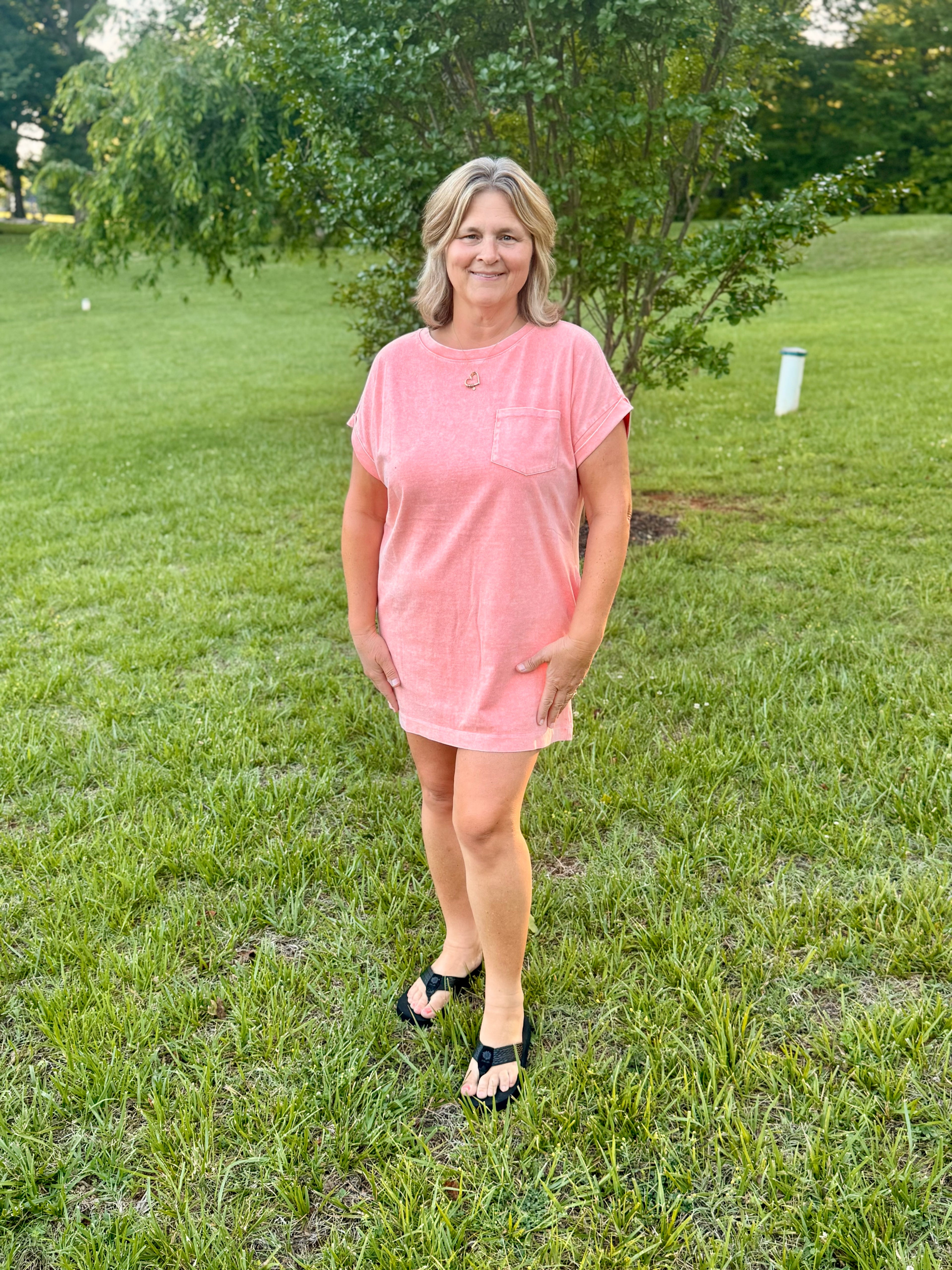 Halo Washed Premium Cotton T-shirts Dress: Coral