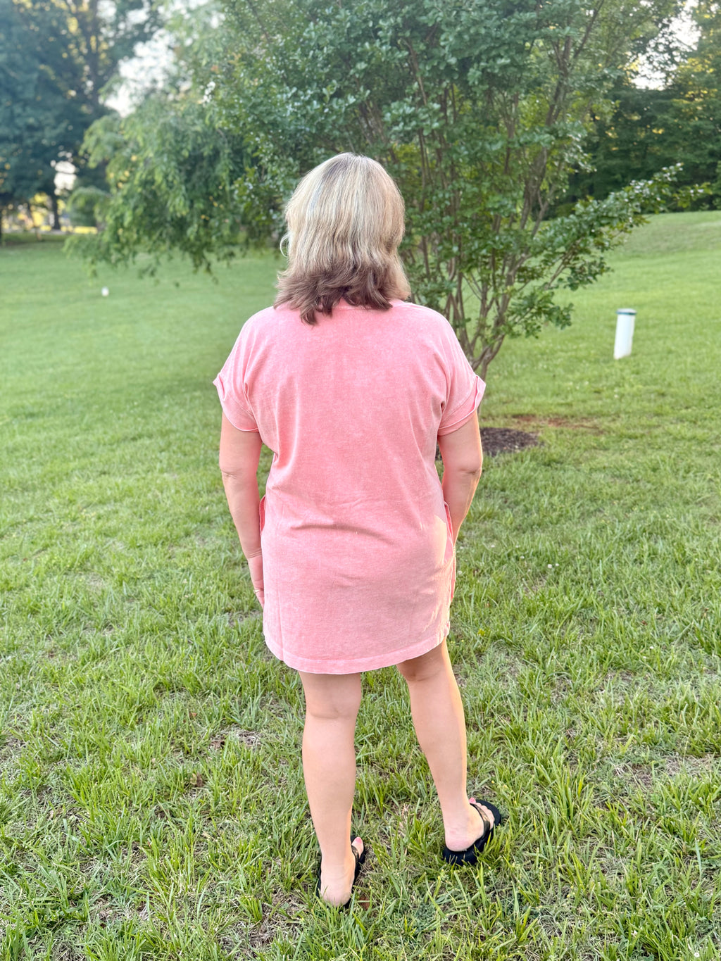 Halo Washed Premium Cotton T-shirts Dress: Coral