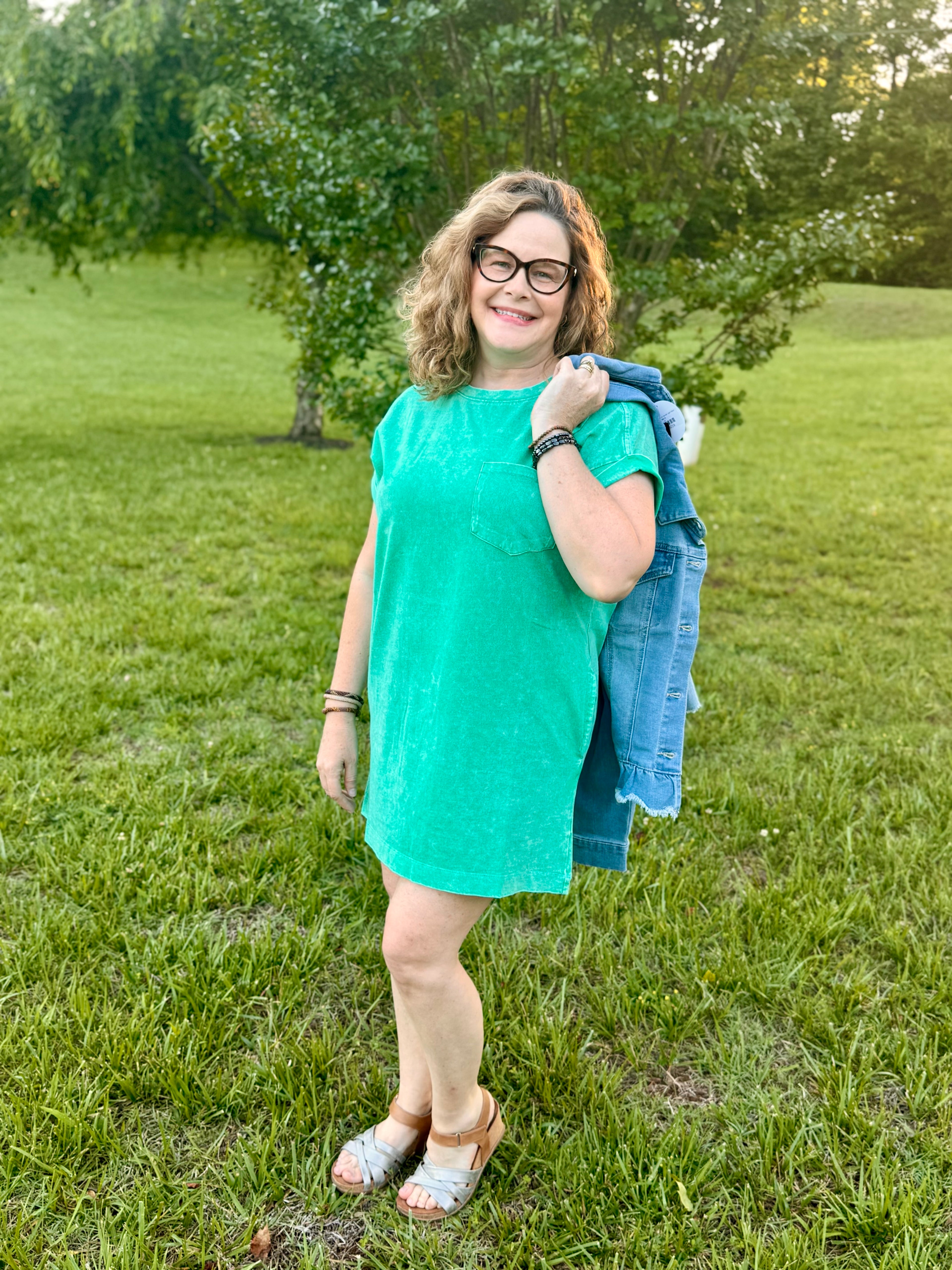 Halo Washed Premium Cotton T-shirts Dress: Dk Green