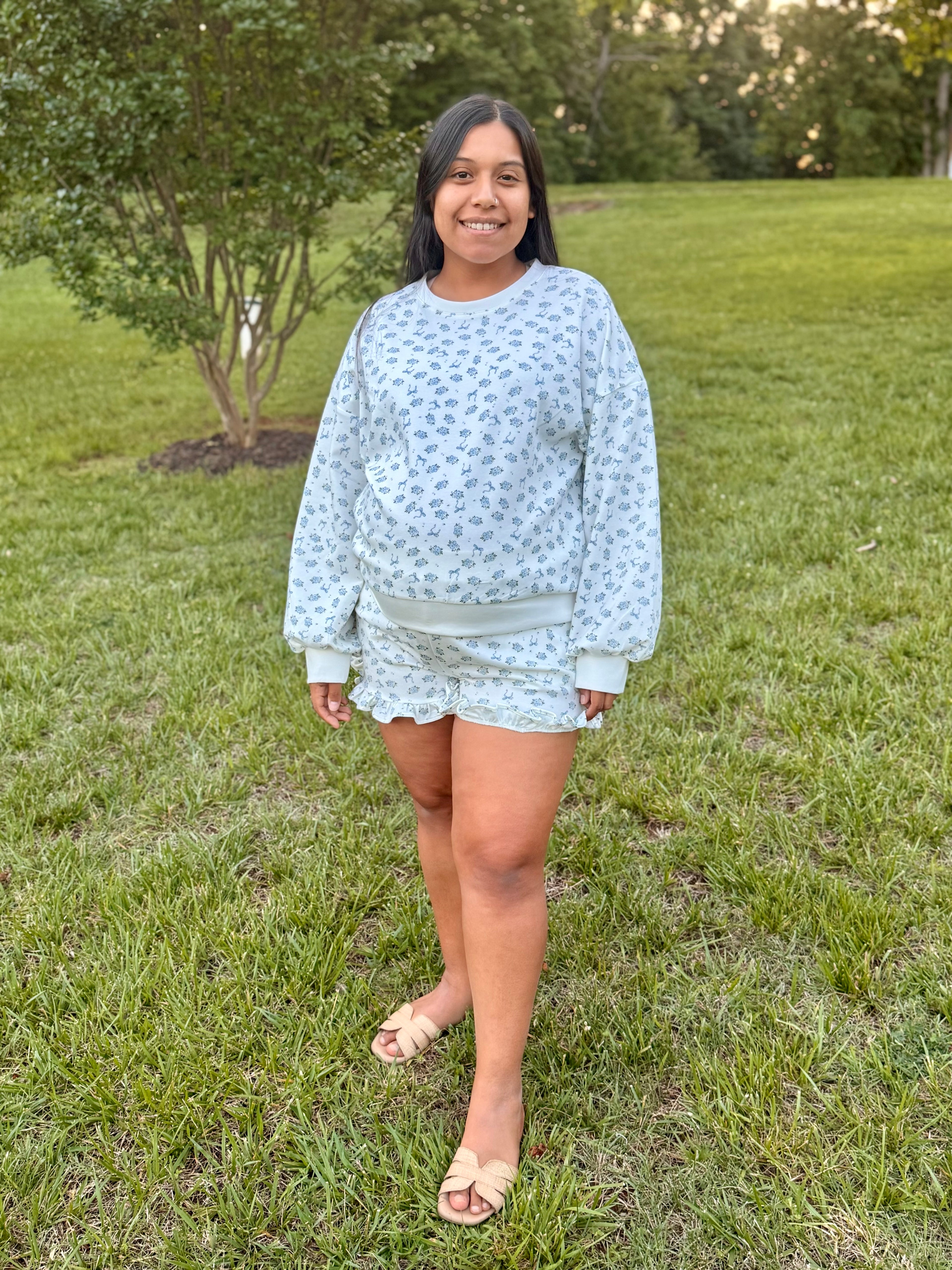 NEW IN — Floral Printed Knit Comfy Top & Shorts Set: IVORY FLORAL