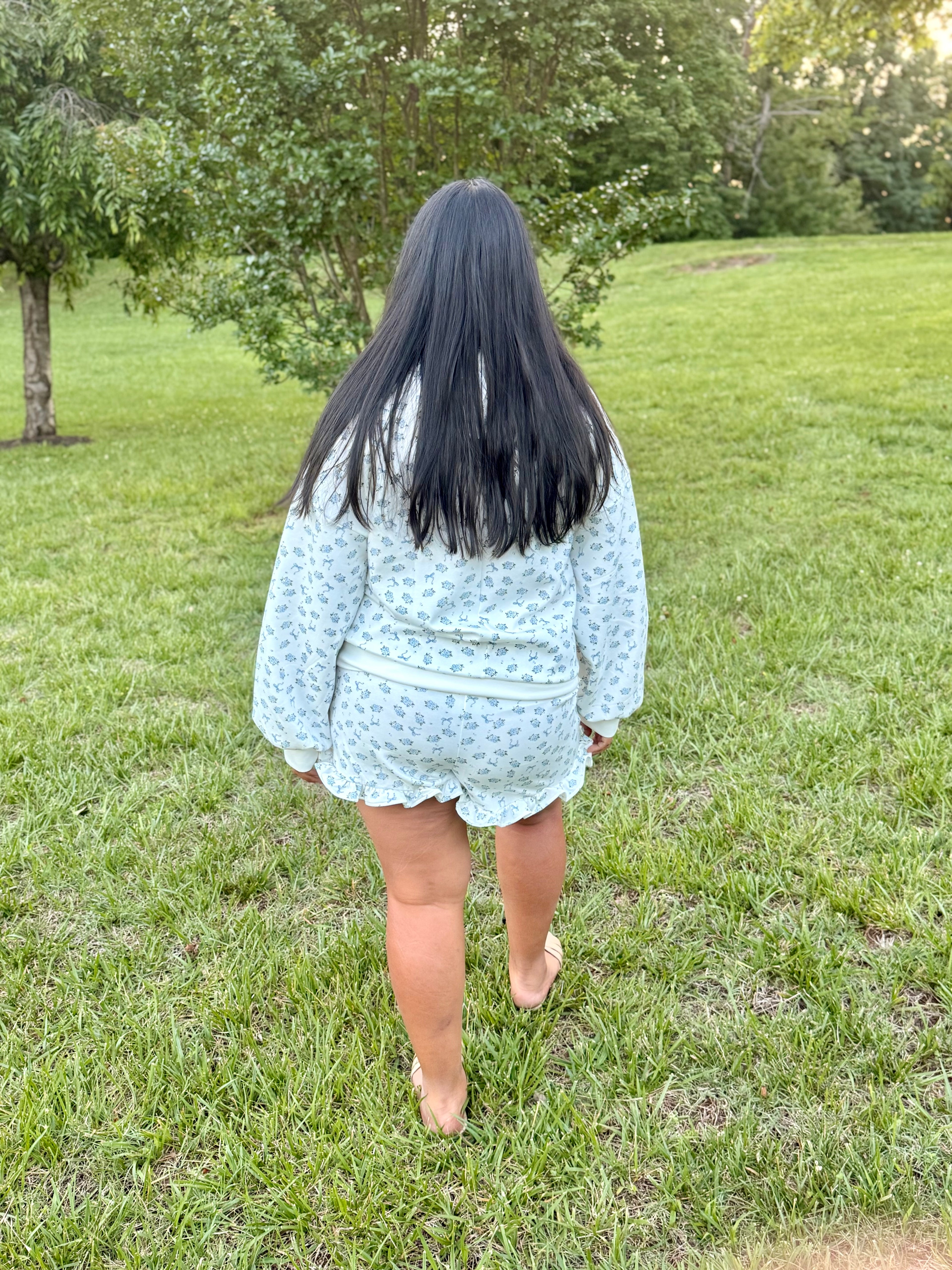 NEW IN — Floral Printed Knit Comfy Top & Shorts Set: IVORY FLORAL