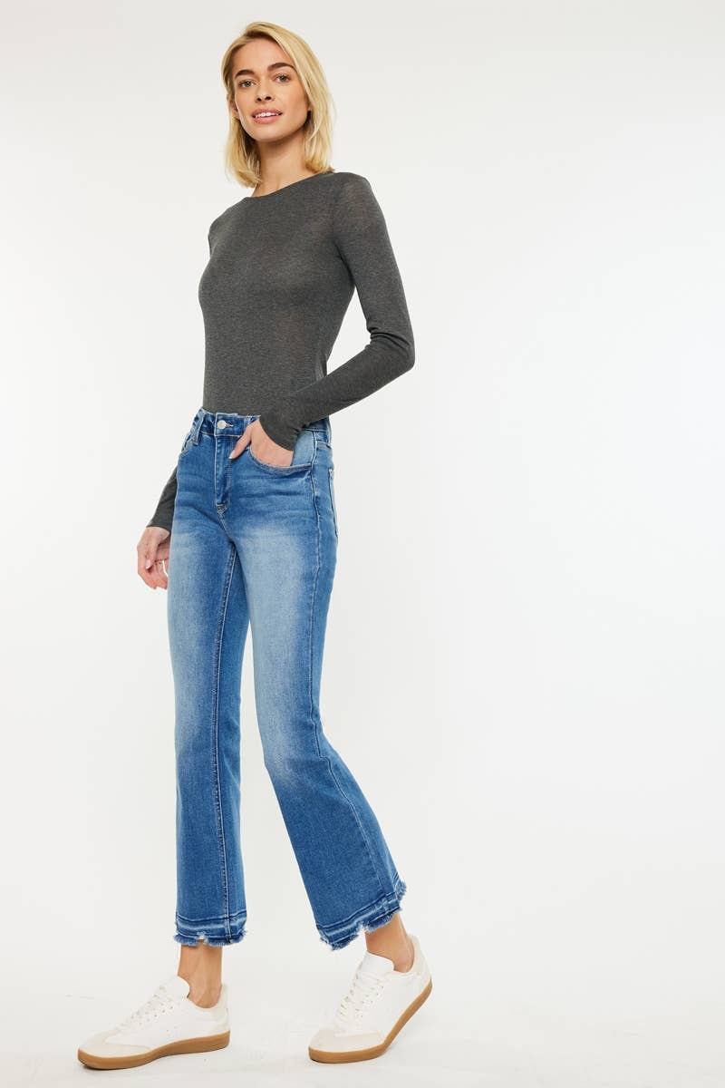 Kan Can High Rise Crop Bootcut Jeans (Medium Wash)