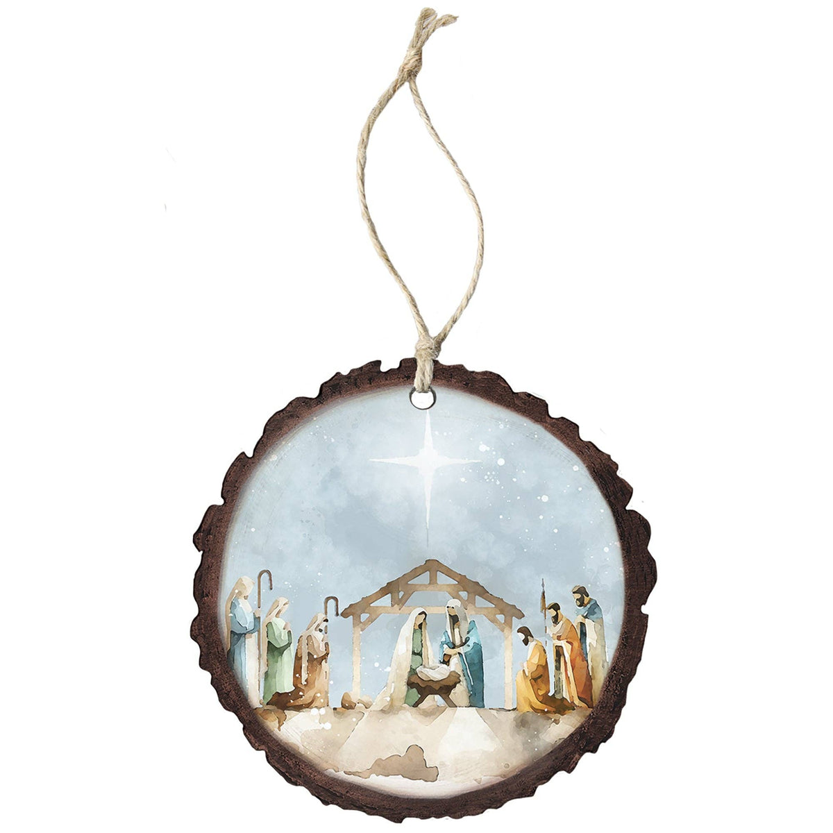 Watercolor Nativity Blue - Round Ornaments