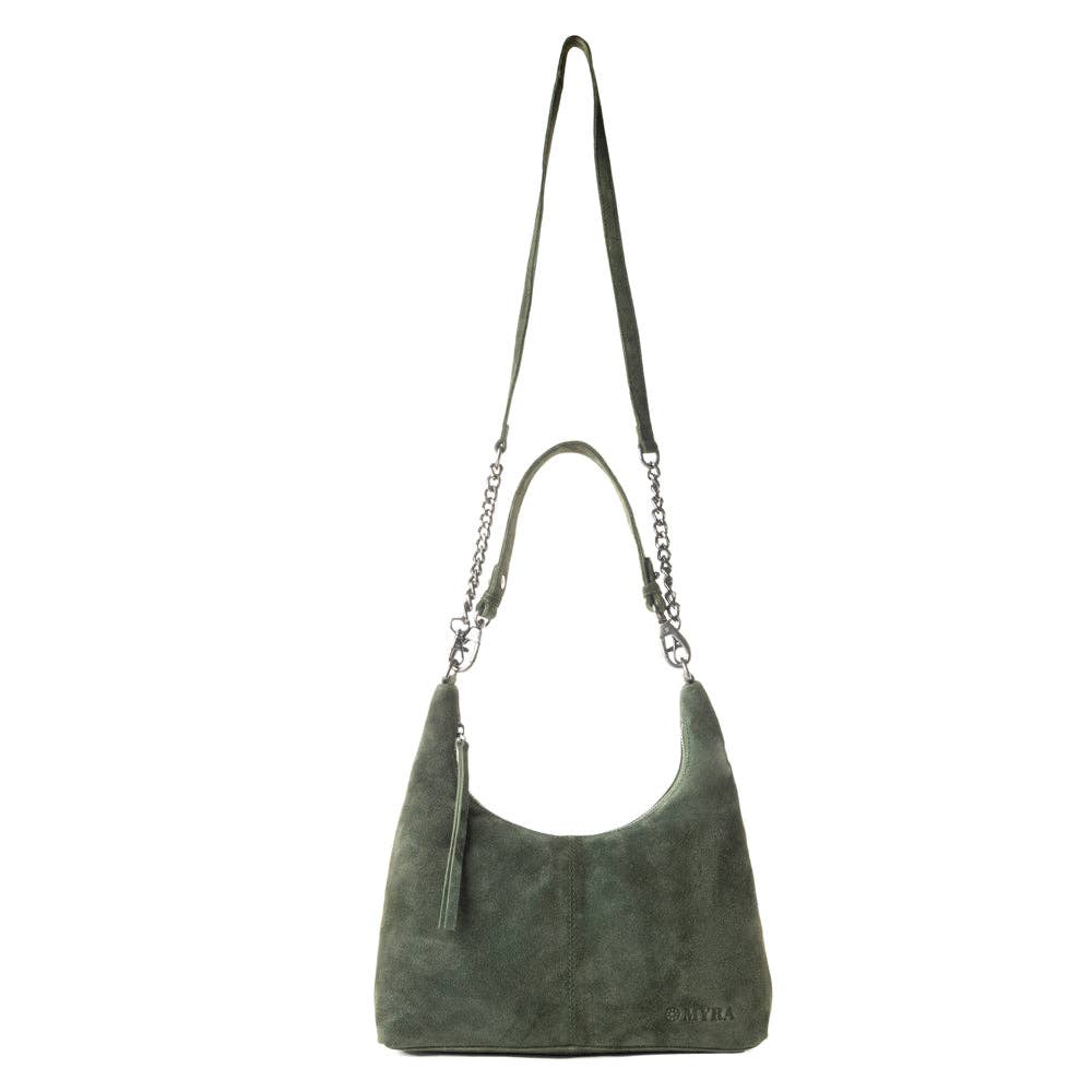 Windrow Genuine Suede Bag for Women in forest green with extra strap