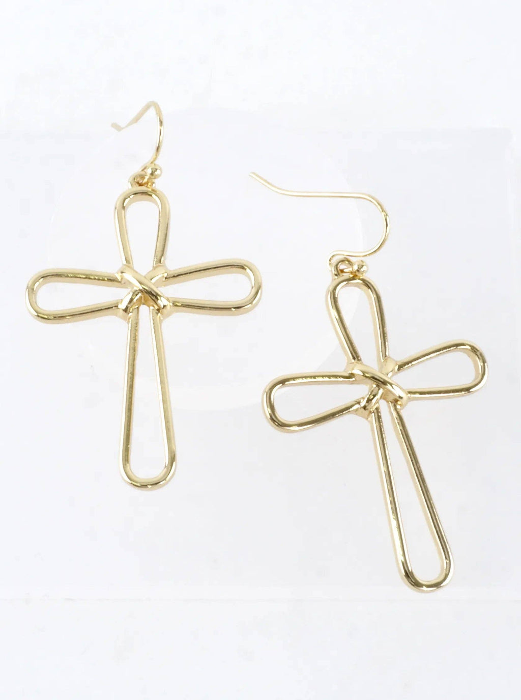 Modern Open Cross Wire Drop Earrings: Gold Rhodium