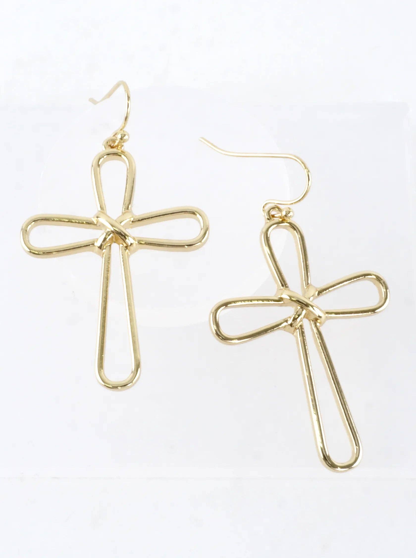 Modern Open Cross Wire Drop Earrings: Gold Rhodium
