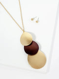 Three Overlapping Teardrop Pendant 32 Inch Long Necklace: Matte Gold