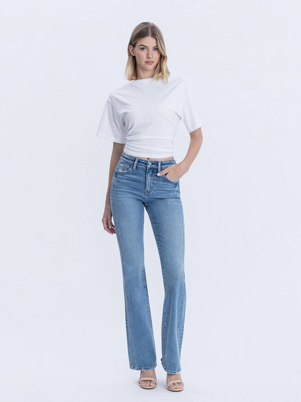 HIGH RISE SEAM DETAILED FULL LENGTH BOOTCUT JEANS