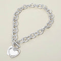 Hammered Layered Heart Pendant Chunky Chain Toggle Necklace: Rhodium,Worn Silver
