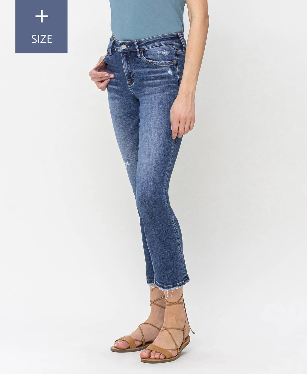 PLUS SIZE MID RISE SLIM STRAIGHT JEANS