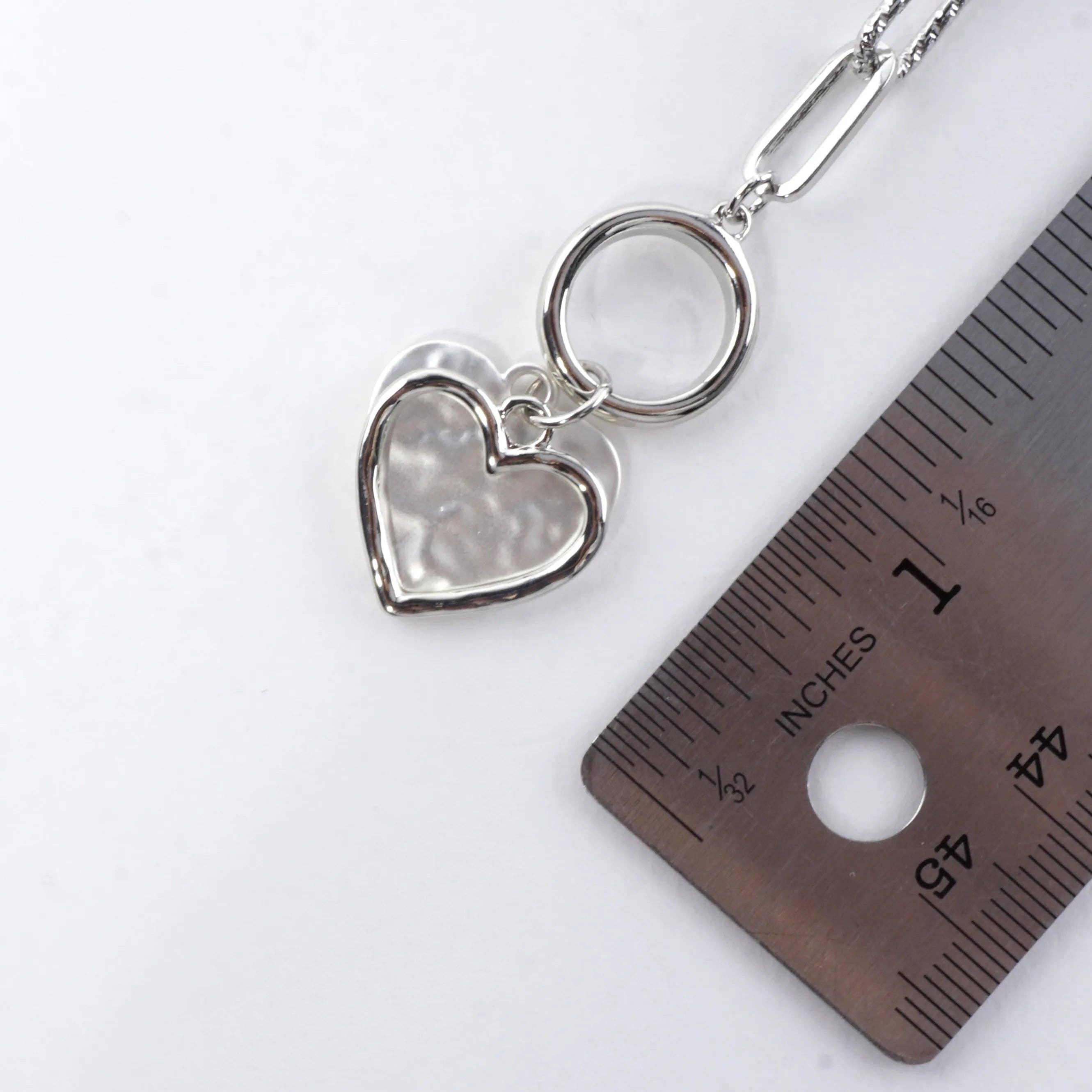 Hammered Heart Cluster Charm Toggle Bracelet: Rhodium Matte Silver