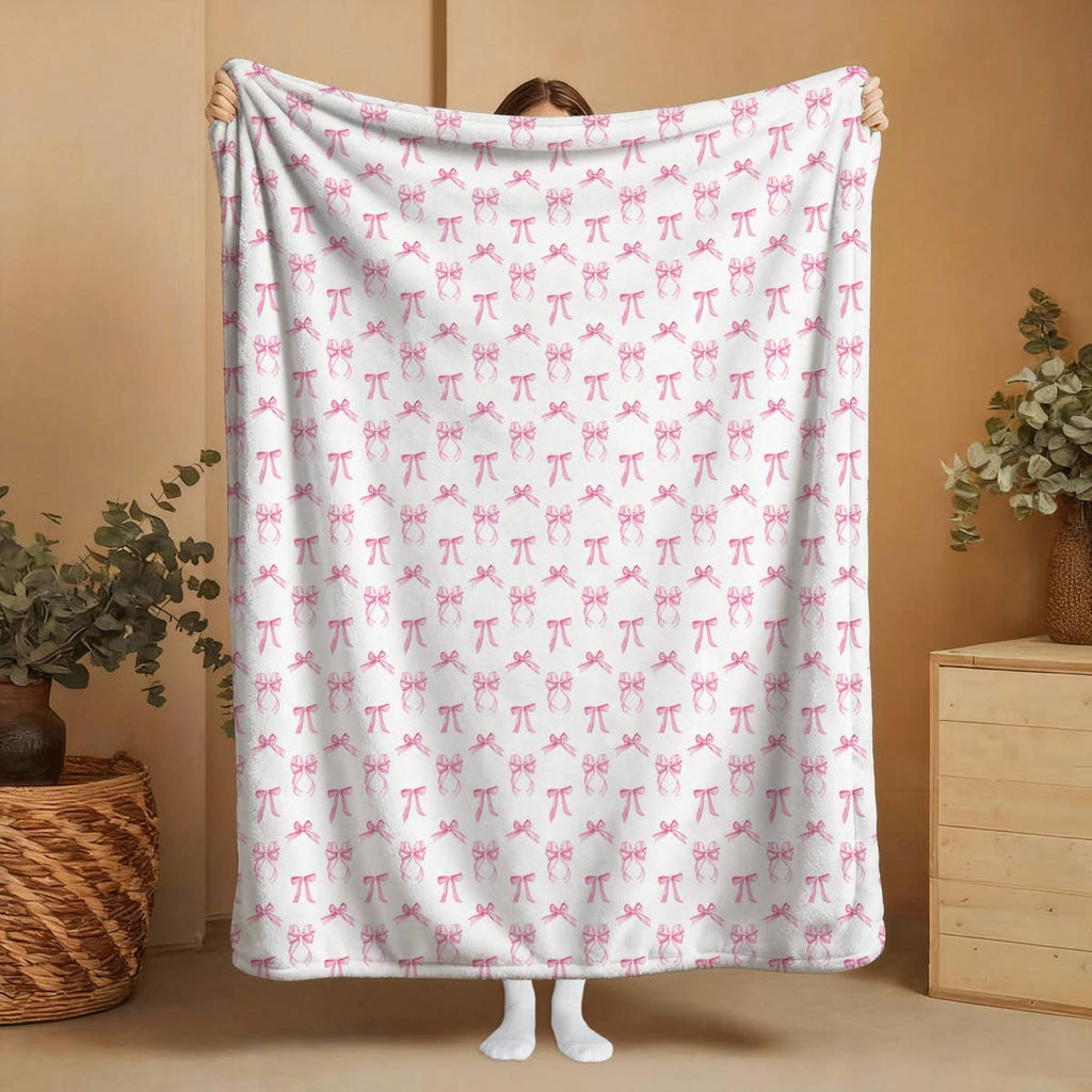 Pink Bows Plush Travel Throw Blanket & Matching Case