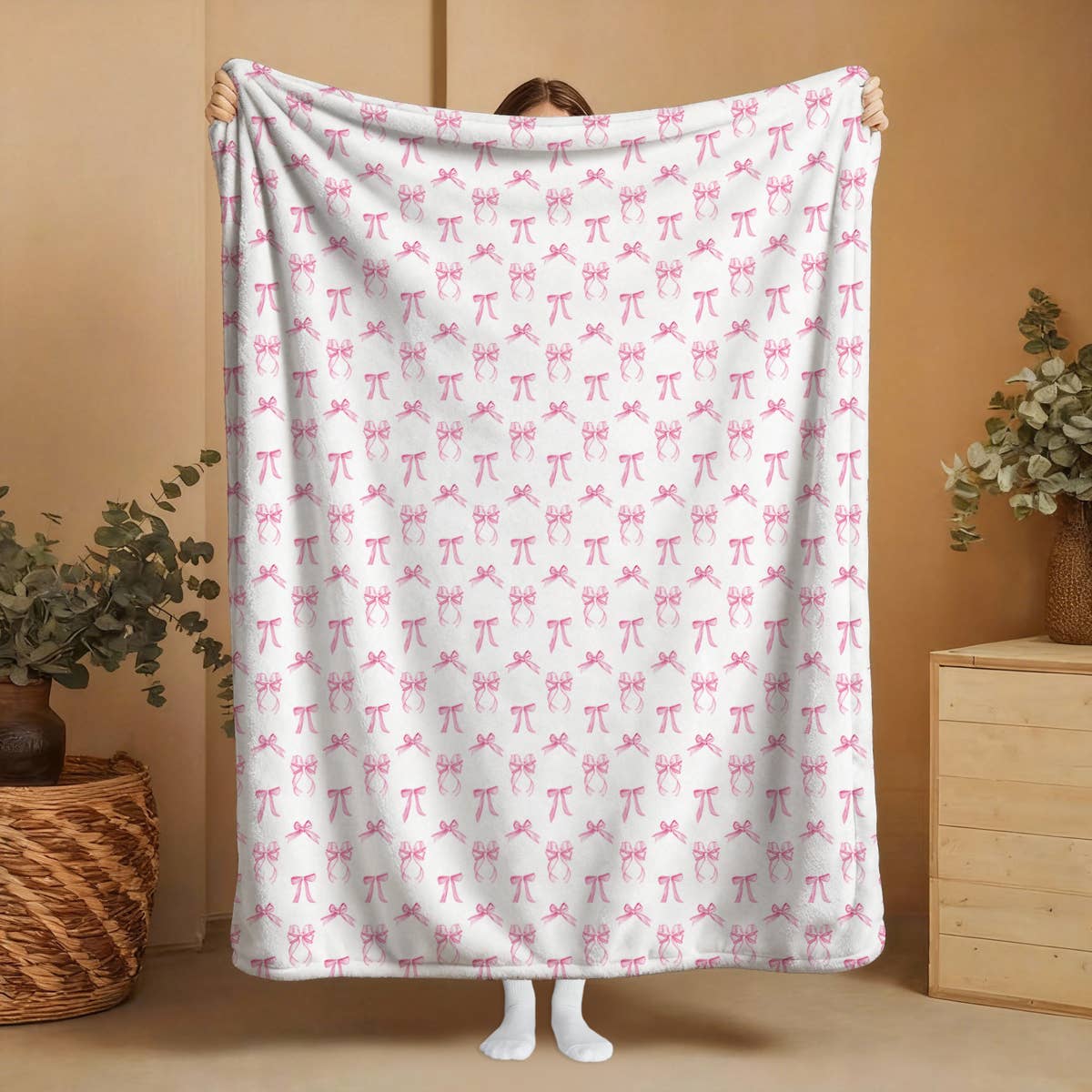 Pink Bows Plush Travel Throw Blanket & Matching Case