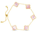 Gold Mother Of Pearl Clover Bracelet: Pink