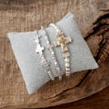 Cross Beaded bracelets set in Worn Silver tone boho style