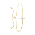 Gold CZ Framed Cross Pull Cord Bracelet