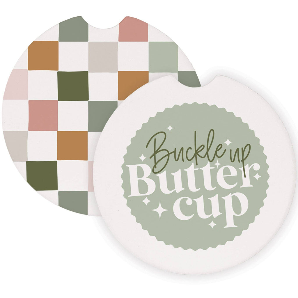 Buckle Buttercup Checkers - Car Coasters