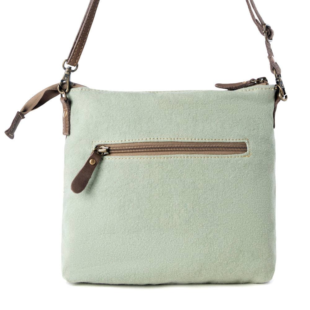 Wildprint Trail upcycled canvas crossbody Bag for Women in sage with floral detail: Sage