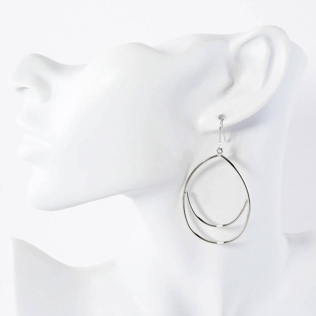 Polished Teardrop Drop 14K-Gold-Dipped Brass Lightweight Dangle Earrings: Rhodium