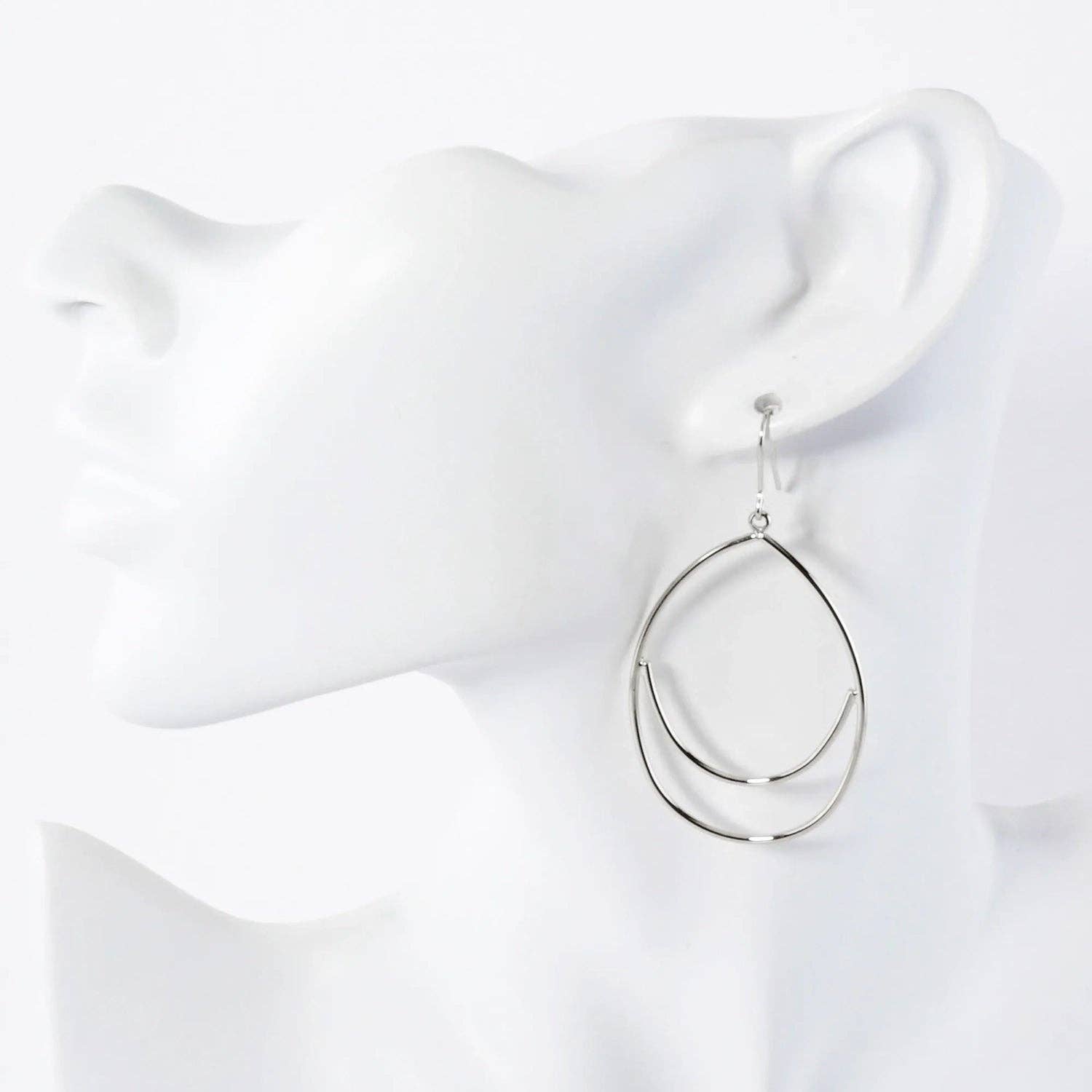Polished Teardrop Drop 14K-Gold-Dipped Brass Lightweight Dangle Earrings: Rhodium