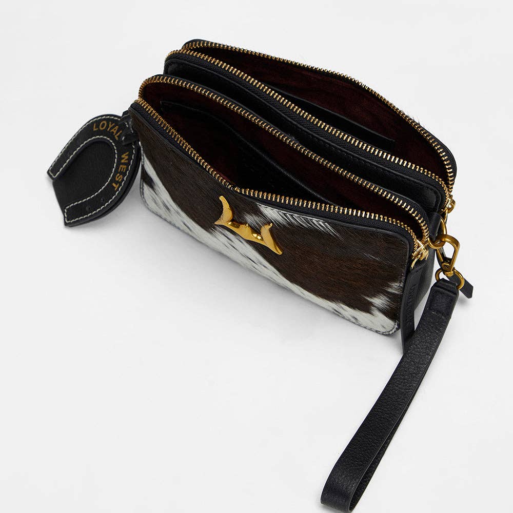 Loyal West Shell Mini Purse In Black & White Cowhide: Single