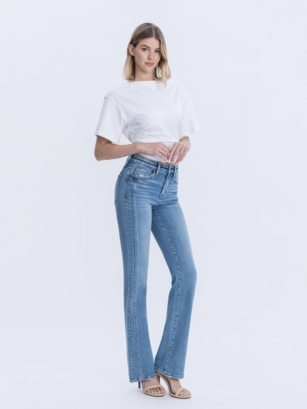 HIGH RISE SEAM DETAILED FULL LENGTH BOOTCUT JEANS