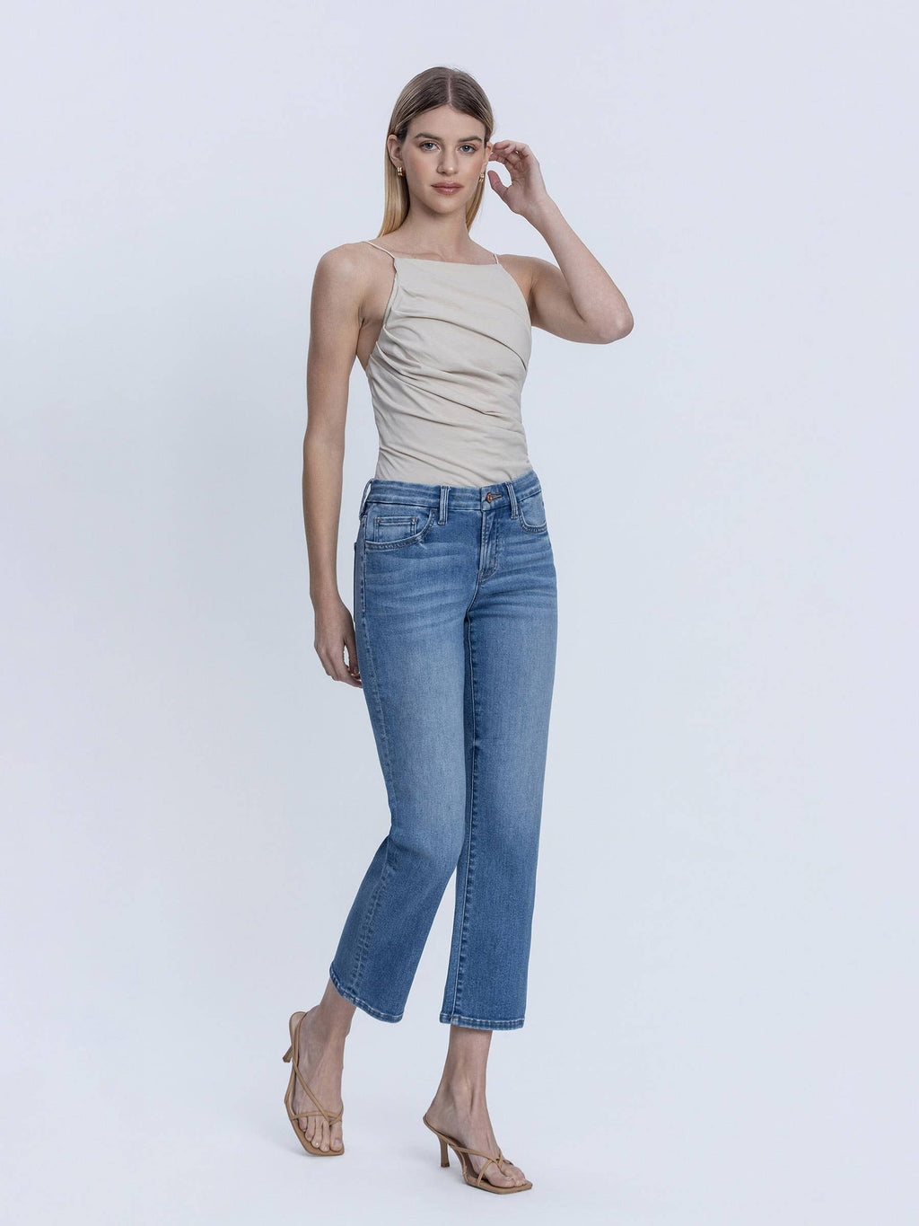 MID RISE MEDIUM DARK WASH ANKLE STRAIGHT JEANS