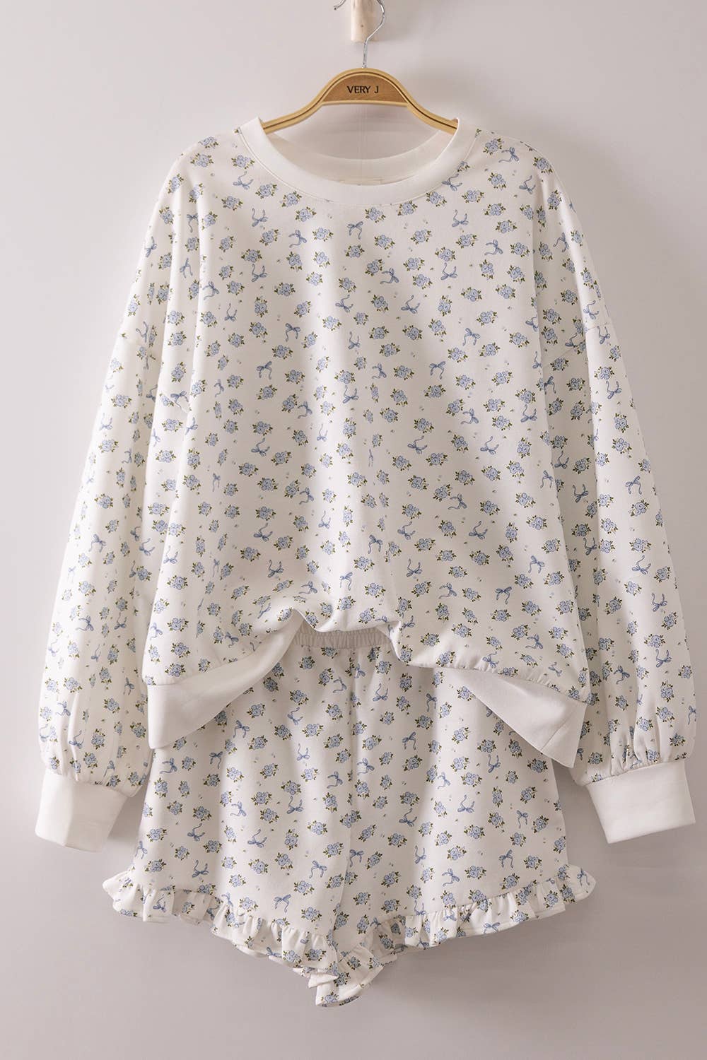 NEW IN — Floral Printed Knit Comfy Top & Shorts Set: IVORY FLORAL