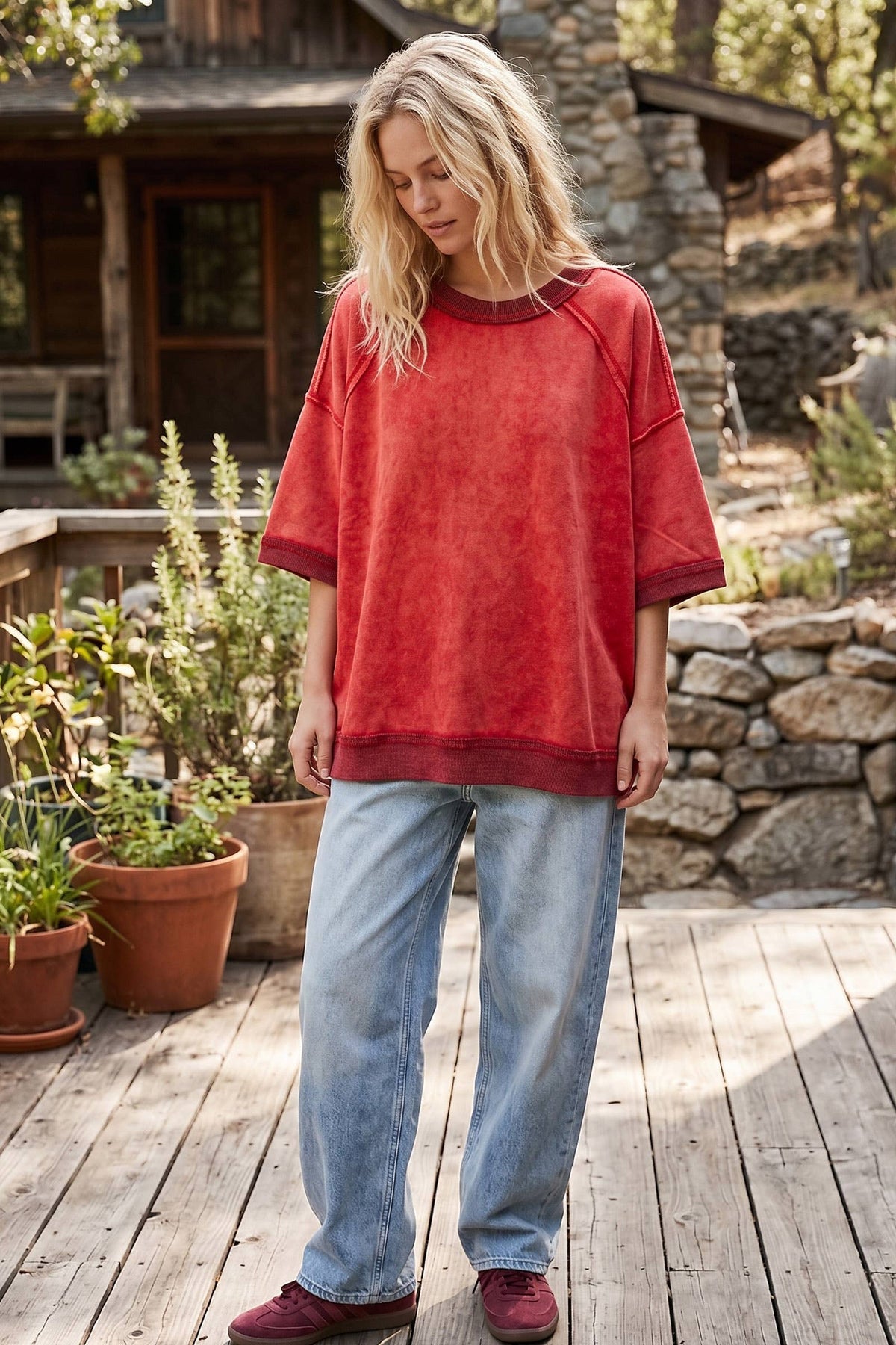 Mineral-Washed Oversized French Terry Top