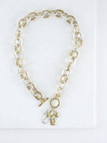 Chunky Hammered Two Cross Toggle Pendant Necklace: Worn Gold Silver