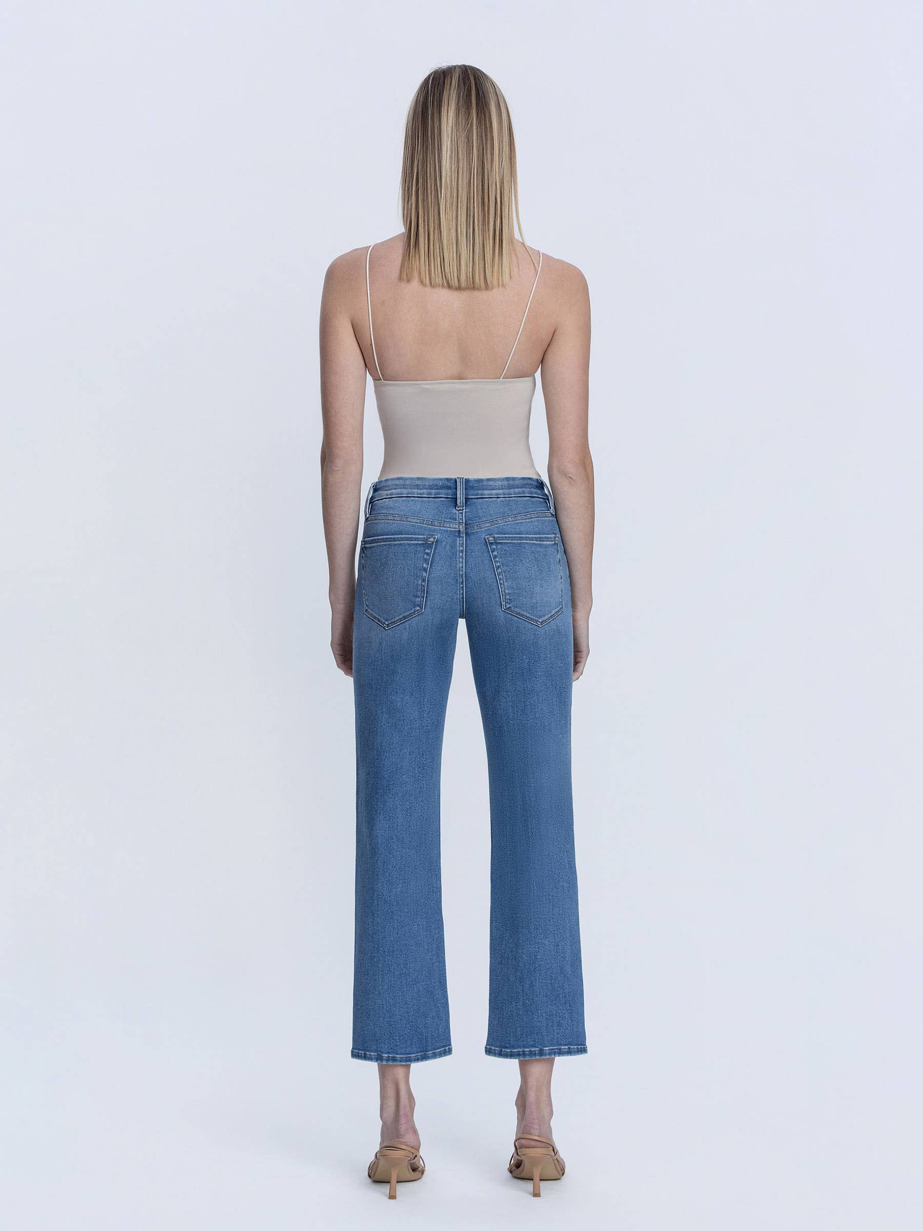 MID RISE MEDIUM DARK WASH ANKLE STRAIGHT JEANS