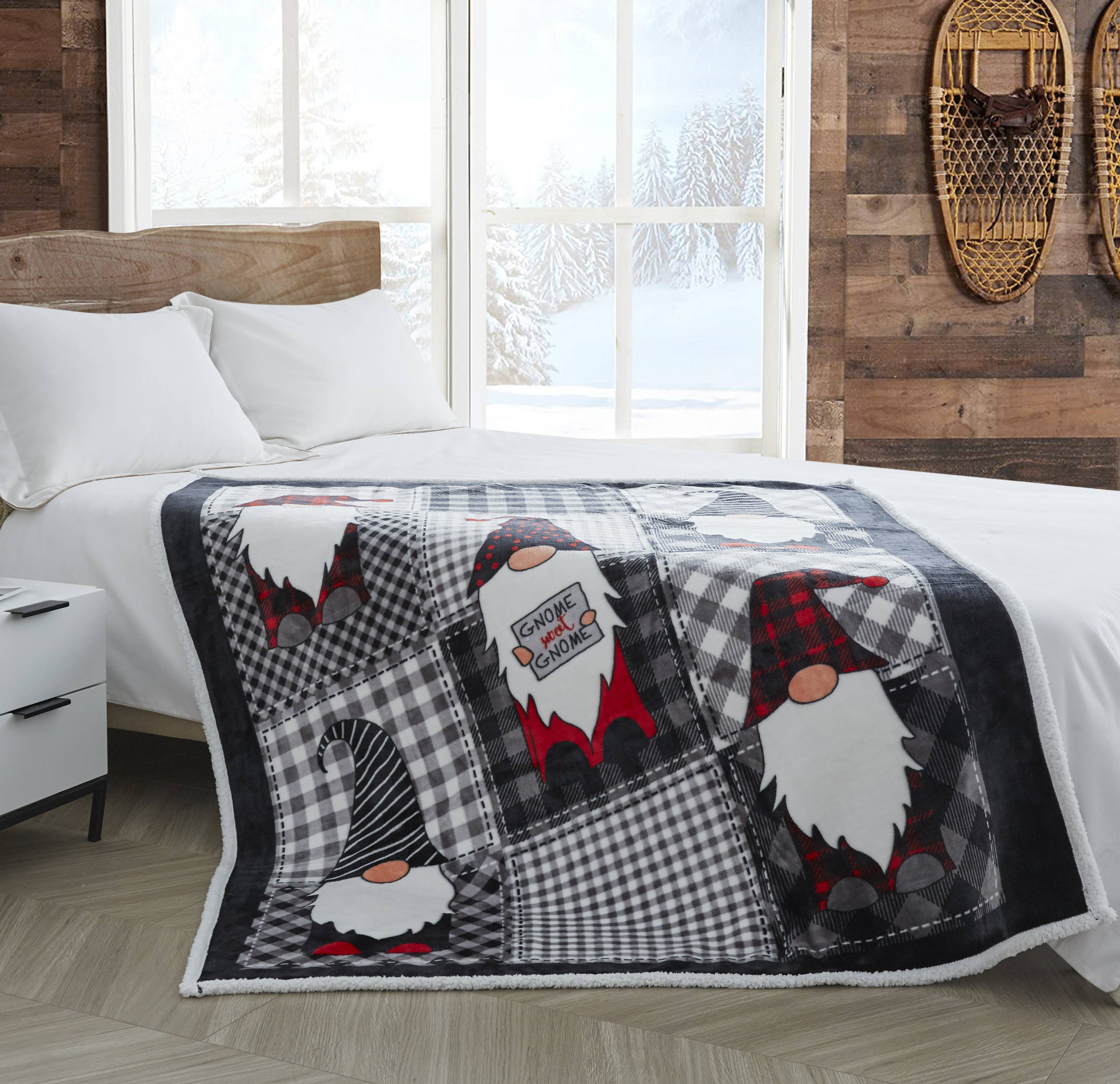 "Gnome Sweet Gnome" Flannel Sherpa Throw Blanket 50"x60"