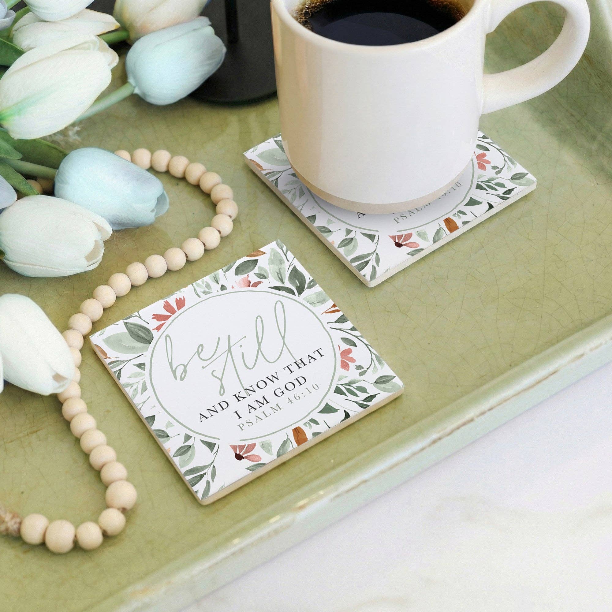 Be Still Psalm 46:10 - Creamic Coaster Squares