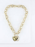 Chunky Hammered Chain Two Hearts Toggle Necklace: Worn Gold Gold