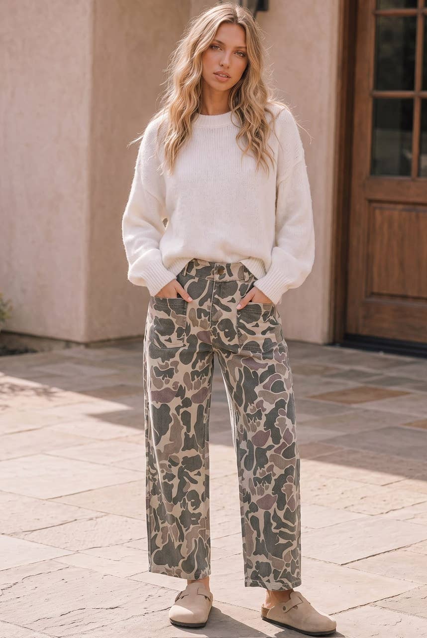 Camo Wide Leg Denim Pants