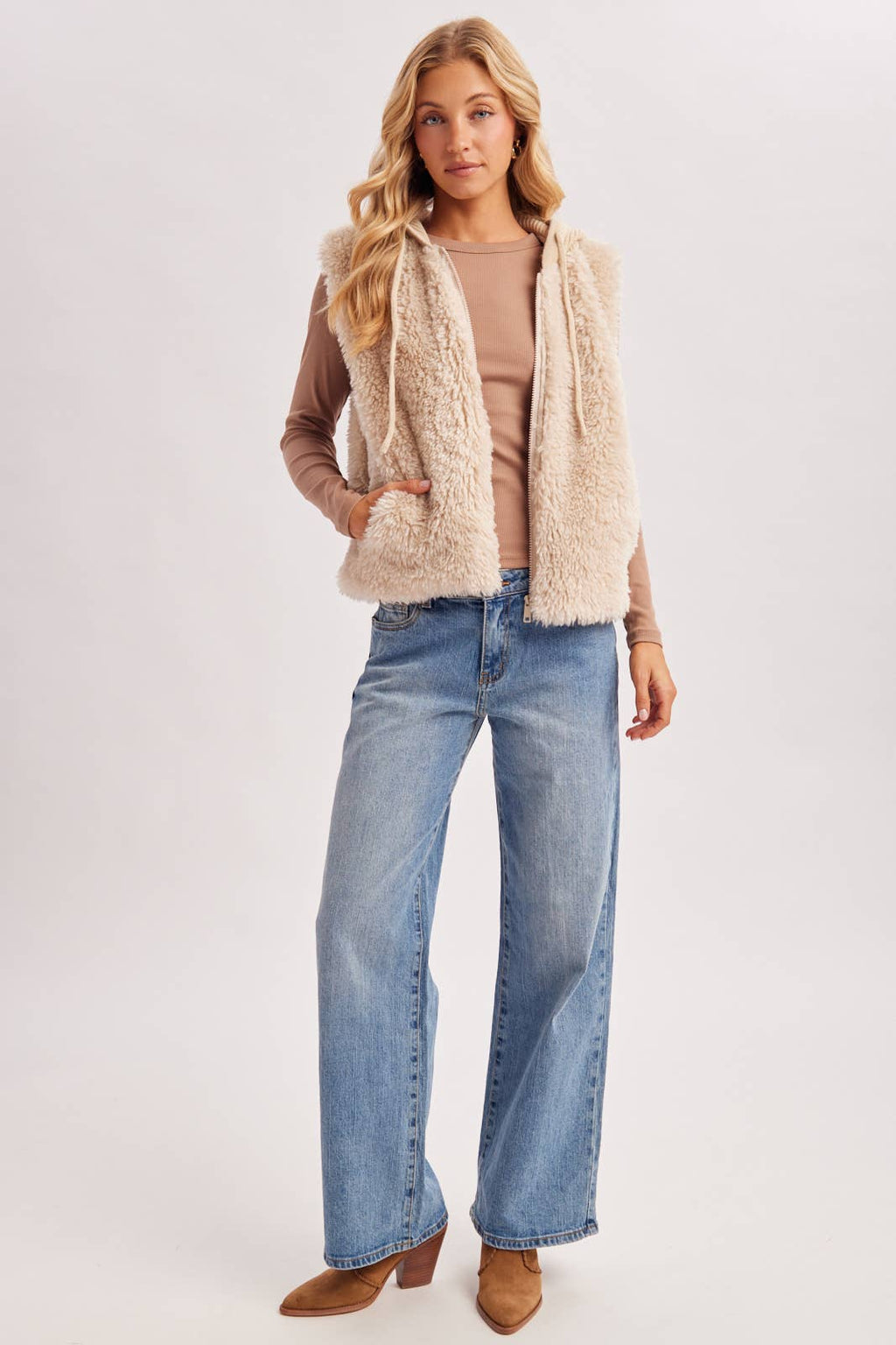 Zipper Faux Fur Vest