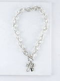 Chunky Hammered Two Cross Toggle Pendant Necklace: Worn Silver Rhodium