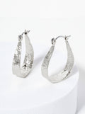 28mm 14K-Gold-Dipped Shimmer-Texture Tapered Teardrop Latch-Back Hoop Earrings: Rhodium
